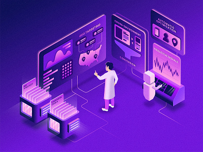 Isometric Bid Automation data gradient illustration isometric purple tech technology