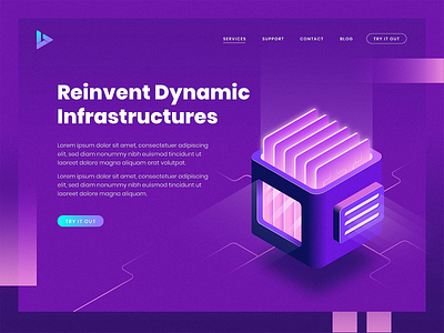 Dynamic Infrastructure Landing box data glow gradient hero illustration isometric landing page web website