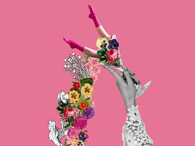 Champagne Dreams Collage art direction branding business card cocktail collage collageart concept art editorial editorial art floral illustration logo packaging photography pink typography ui