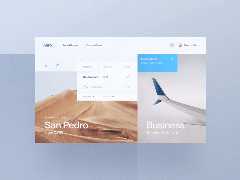 Aero - Flight Booking UI/UX airline animation app booking clean design home landing page ui ux web website