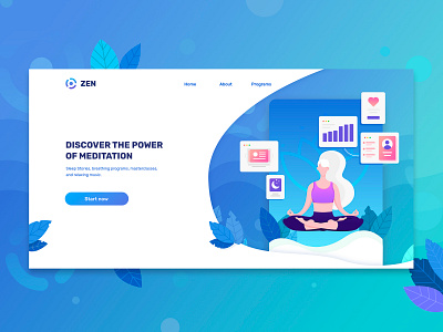 Zen App Landing design illustration landing page meditation vector web