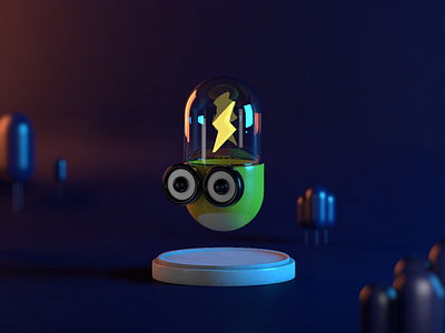 little capsule 3d c4d cute illustration lightning minions yellow