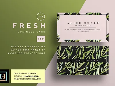 Fresh - Business Card 105 babypink botanical business businesscards card template cards design elegant icon illustration indesign logo minimal pink template white