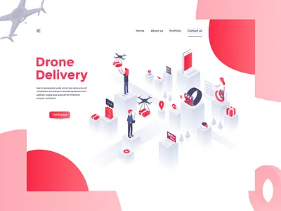 Drone Delivery app concept box branding delivery design drone gift box gradient color illustration landing page red ui website concept