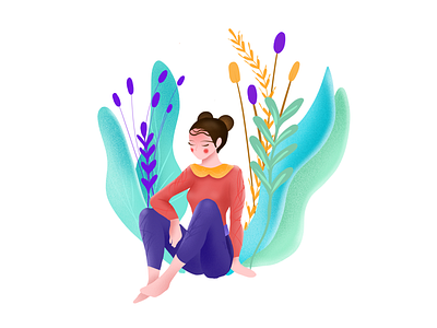 Peacock girl app color conceptual cute design digital drawing flowers girl illustration illustrator nature palette pattern peacock plants poster purple turquoise yoga