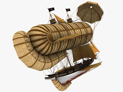 Flying Ship 3d 3d art 3dsmax airballoon art ballon boat drachen fantasy fantasy art flying flying ship halcon pirate sailboat schooner ship sky steampunk zeppelin