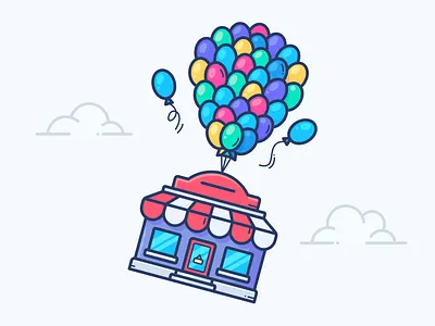 To The Stars! air aircraft balloon boost fly flying home house icon illustration outline plane sale shop space store vector