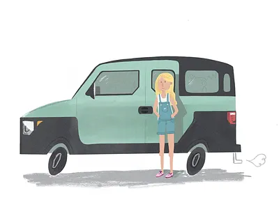 Illustration of me and my Honda Element car character childrens illustration green car honda illustration ipad drawing procreate