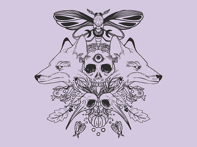 Foxes + Skulls + Moths + Autumn Leaves adobe draw animals apple pencil artwork drawing fox foxes hummingbird illustration ipad ipad art line art moths nature skulls third eye vector vector art vector illustration wild