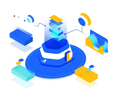 Data Scanner Illustration blue blue and yellow cloud design futuristic graph illustration illustrator isometric scanner