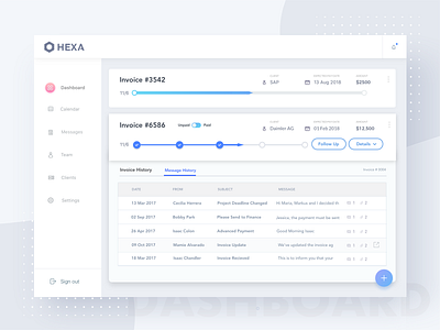 Hexa Pay Dashboard Invoice Detail clean dashboard dashboard design design email invoice management minimal modern payment progress progress bar tracking ui ux