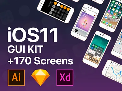 iOS11 GUI KIT Illustrator Sketch XD adobe app apple concept design design app illustator illustration ios ios 11 kit mockup native sketch template ui ui kit ux wireframe xd