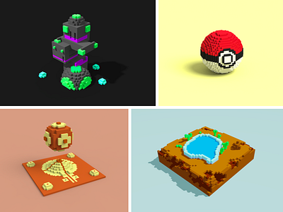 Isometric Scene 3d ball building desert isometric magixvoxel pixels plain pokemon pool temple