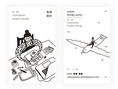 yowoo design works Name card bird black white branding buisness card cute design works desktop drawing girl graphic design illustration layout line art name card sketch uiux