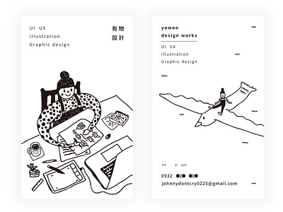 yowoo design works Name card bird black white branding buisness card cute design works desktop drawing girl graphic design illustration layout line art name card sketch uiux