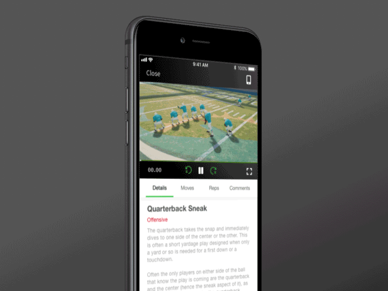 NBT Rep Player and Details 2d 3d basketball charcoal dark football app football club interaction layout learning app moves player reps rugby ui video app video art