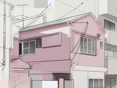 Urban Japanese Architecture adobe photoshop cc afternoon afternoon light architecture building city contrast cream design digital 2d digital painting digital sketch illustration japan japanese architecture pastel pastel colours pink sketch urban