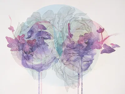 Small Ink abstract adobe photoshop cc character clean collage design fine lines flowers foliage girl hand drawn illustration ivy peonies portrait portrait art portrait illustration portrait painting watercolour watercolour painting