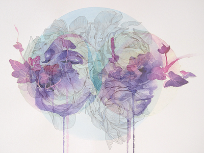 Small Ink abstract adobe photoshop cc character clean collage design fine lines flowers foliage girl hand drawn illustration ivy peonies portrait portrait art portrait illustration portrait painting watercolour watercolour painting