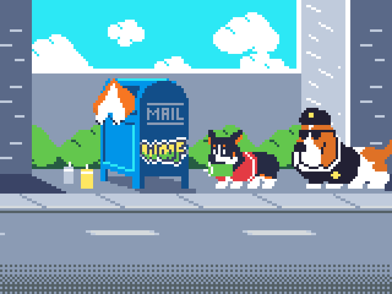 51 Graffiti 8bit animation corgi dog graffiti pixelanimation pixelart policedog retro ドット絵