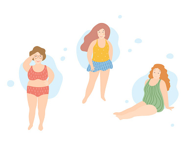 Body positive body positive bopo character flat girls happy joy love yourself vector