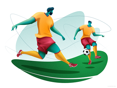 Team play affinity ball cartoon character design field football goal grass illustration male man player soccer stadium team vector