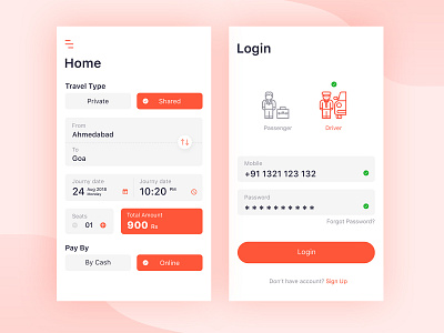 Login and home screen design app home login ui ux