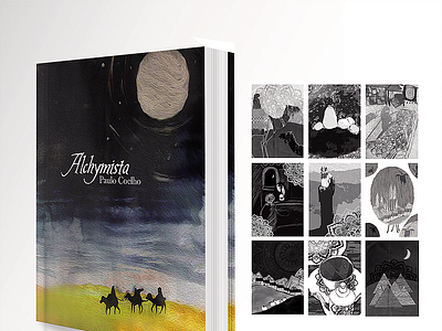 Cover of The Alchemist book adobe photoshop black and white cover cover book illustraition paint brush paulo coelho wacom