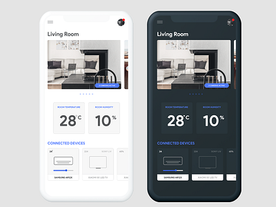 Smart Room UI (Dark+Light) 2d dailyui dark design interaction design light minimalistic mobile smart room ui ui design