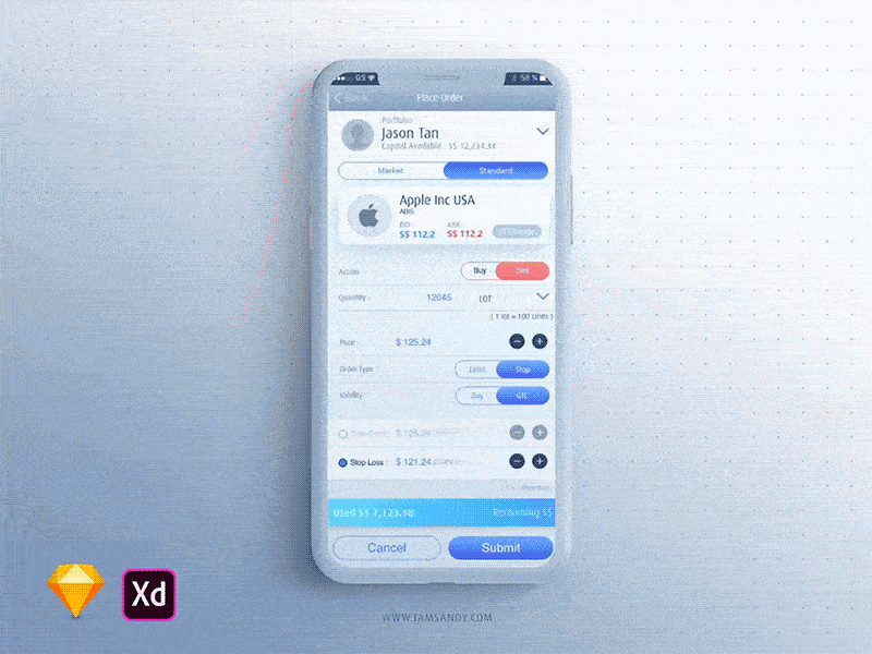 FREE Make an order in Stock market adobexd animation app blue branding design designstudio finance flat gif html illustration logo maroon mobile ui type typography ux web website