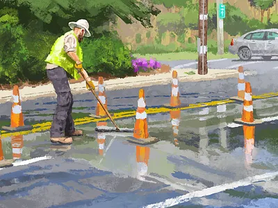 Road Work concept art digital painting editorial environment illustration