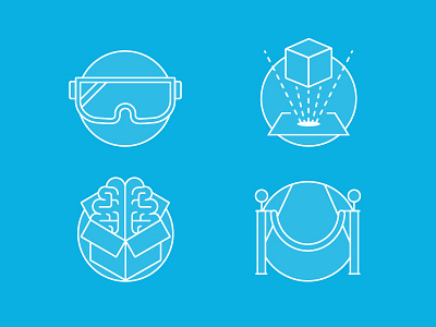 Navicons 05 augmented reality blue brain event hologram illustration line icon marketing virtual reality