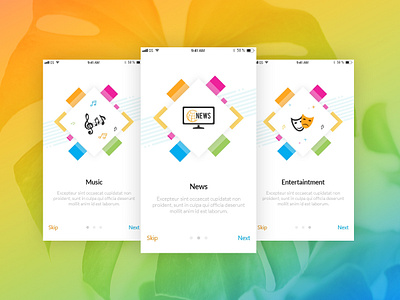 Yohotv Onboarding UI Screen animation app color colorfull design enterpreneur entertainment flat gredient icon illustration logo minimal music news ui ux yellow