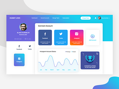 Social Accounts Dashboard design icon illustration lettering typography ui ux vector website