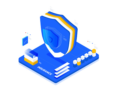 Insurance company Isometric Illustration blue blue and yellow futuristic hitech illustration illustrator innovation insurance insurance company isometric