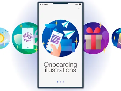 Onboarding illustrations (material gradient fill) error screen gift icons illustration onboarding vector welcome screen