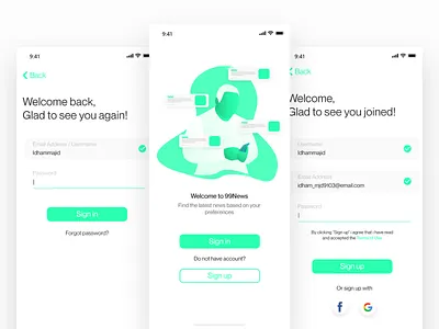 News Apps Sign In and Sign Up apps apps design first screen illustration interaction interaction design log in login mobile app sign design sign in sign up ui ui design uiux ux