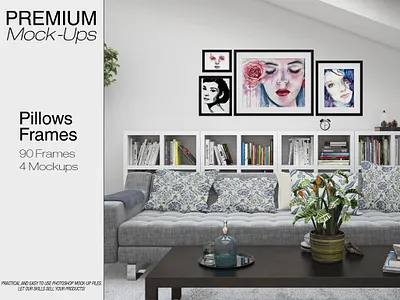 Pillows & Frames Mockup Pack artwork display branding capret mockup couch cushion mockup customizable frame frame mock up frame mockup frames mockup logo mock up mockup photo picture frame picture mock up pillow pillow mockup post poster