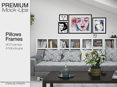 Pillows & Frames Mockup Pack artwork display branding capret mockup couch cushion mockup customizable frame frame mock up frame mockup frames mockup logo mock up mockup photo picture frame picture mock up pillow pillow mockup post poster