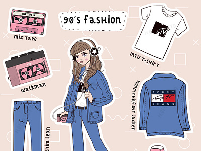 90 Fashion Jacket 90s fashion die cuts stickers walkman