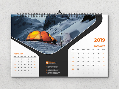 Wall Calendar 2019 17x11 calendar bab blue calendar color colorful company corporate corporate calendar cover creative creative calendar cyan eligent green monday month new year office photo
