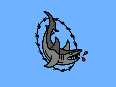 Shark 🦈 affinity designer band merch barbed wire bold lines illustration illustrator merch design shark shark tattoo t shirt design tattoo traditional vector