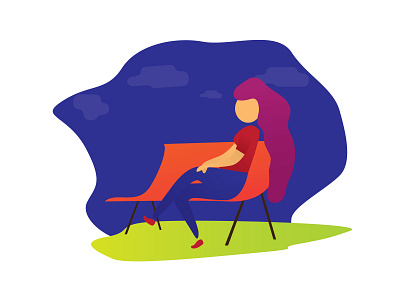 Woman in park design illustration minimal night park solitude vector woman