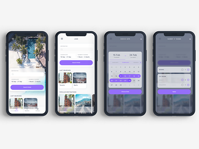 Rooms Hotel Booking App UI Kit app booking calander hotel hotel app hotel booking ios iphonex list map mobile sketch tempalte ui ui kit uiux ux