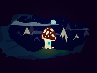 Mushroom House design illustration landscape night mode