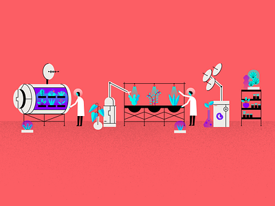 Mars Garden garden illustration lab laboratory machine mars sci fi ufo vector website illustration