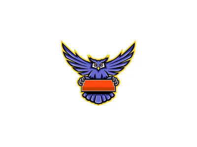Great Horned Owl Banner Mascot american horned owl banner bird brand character great horned owl head holding icon identity mascot old world eagle owl owl raptor retro sign spread symbol team mascot wings