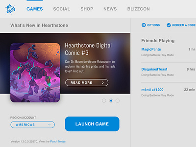 Blizzard Battle.net App - Light Version Concept apple battlenet blizzard clean cta daily ui desktop game game app hearthstone helvetica launcher light modern ui ui challenge video game
