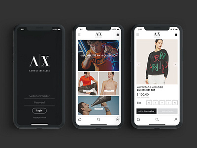 Armani Exchange adobexd app apple armaniexchange branding creative design ios ui ux xcode