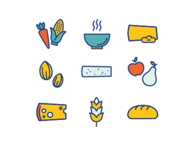 Food icon set vol. 02 cheese colourful design flat flat design food fruit fun icon illustration stroke stroke icon vector veggies